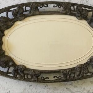 Arthur Court Oval Serving Tray  decorative metal border with ceramic